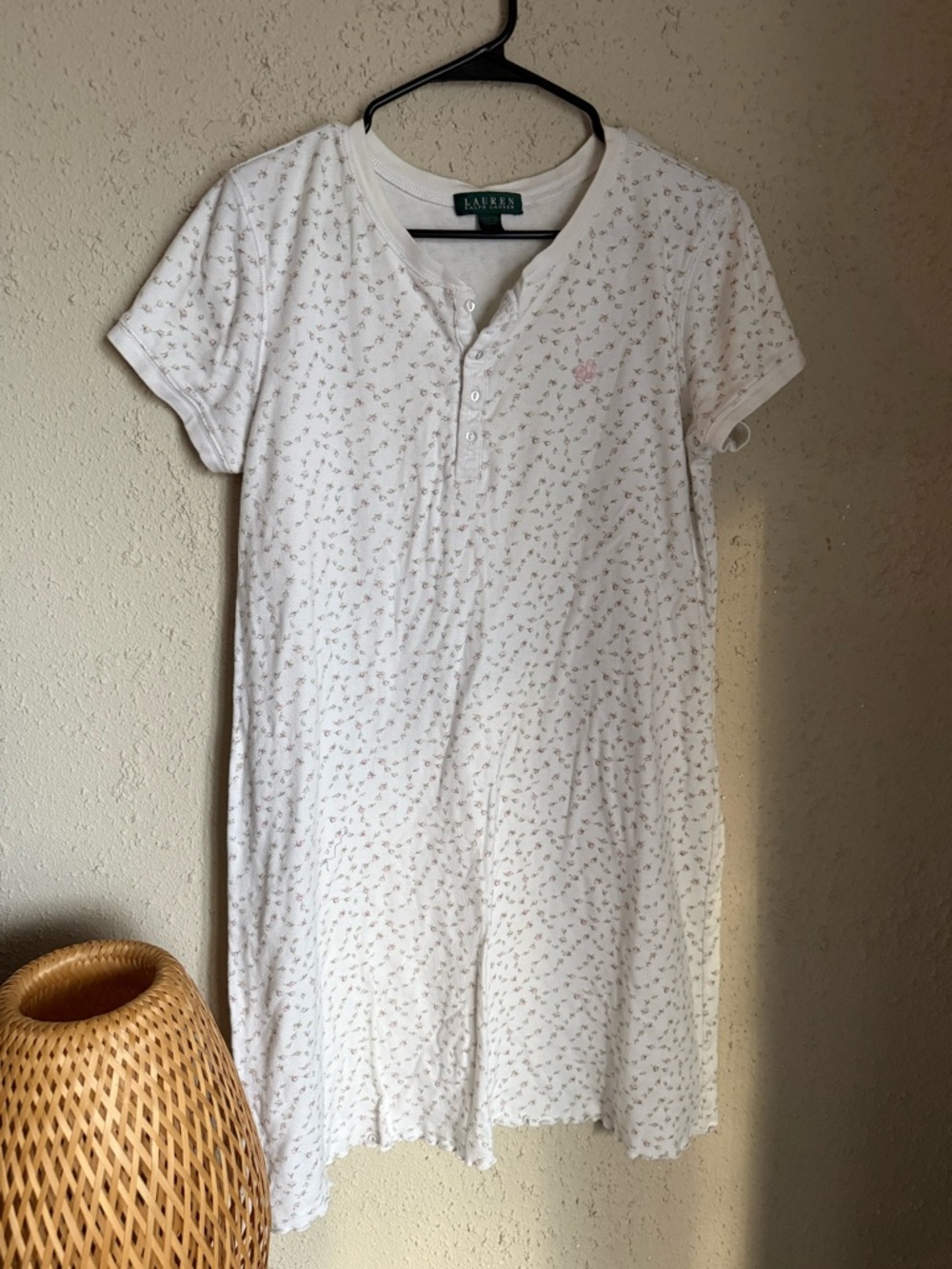 Ralph Lauren White & Pink Floral Henley Sleep Shirt